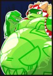 anthro belly big_belly clothed clothing headgear headwear horn huge_belly hyper hyper_belly male markings navel obese obese_anthro obese_humanoid obese_male overweight overweight_anthro overweight_humanoid overweight_male red_eyes simple_background slime solo honezika427 tribal_hunter munch_(tribal_hunter) humanoid lizard reptile scalie hi_res