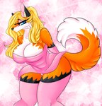 anthro big_breasts blonde_hair blue_eyes bottomwear breasts cheek_tuft clothed clothing facial_tuft female fluffy fluffy_tail fur fur_markings hair inner_ear_fluff leggings legwear long_hair markings neck_tuft orange_body orange_fur pink_clothing ponytail pose skirt solo sparkles sparkling_background tail tail_tuft tail_under_skirt thick_thighs tuft tufted_ears tufted_fur underwear cassielink canid canine fox mammal absurd_res digital_media_(artwork) digital_painting_(artwork) hi_res pinup sketch