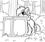 box container earth_pony emerald_jewel_(colt_quest) equid equine fan_character feral ficficponyfic hasbro horse male mammal monochrome my_little_pony plant pony shrub solo tree young young_feral young_male
