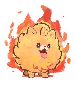 ambiguous_gender brown_eyes fangs feral fire fluffy open_mouth pink_tongue pupils quadruped red_nose simple_background solo teeth tongue tongue_out white_background white_pupils gentleeeeeeecat nintendo pokemon generation_10_pokemon pokemon_(species) pombon colored digital_drawing_(artwork) digital_media_(artwork) hi_res shaded