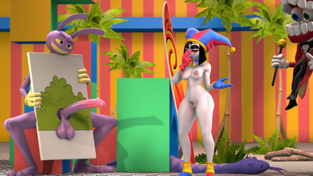 anthro areola balls big_penis bottomwear bow_(feature) bow_tie breasts clothing crouching feet female fingers fool's_hat footwear for_a_head genitals glory_hole gloves group half-closed_eyes handwear hat headgear headwear holding_object humanoid_genitalia humanoid_penis jester male narrowed_eyes nipples nude pants penis purple_body saggy_balls seductive shoes smile surfboard teeth toes topwear trio vulva sarah_dellen glitch_productions the_amazing_digital_circus caine_(tadc) jax_(tadc) pomni_(tadc) human humanoid lagomorph leporid mammal object_head rabbit tooth_creature 3d_(artwork) digital_media_(artwork) hi_res source_filmmaker_(artwork)