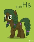 2021 4:5 absurd_res braided_hair brown_body earth_pony english_text equid equine fan_character female feral green_background green_hair hair happy hasbro hassium hi_res horse looking_at_viewer mammal my_little_pony parclytaxel pony raised_leg signature simple_background smile solo text