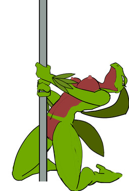 anthro anthrofied biped breasts dancing female genitals green_body green_skin kneeling navel nipples non-mammal_breasts non-mammal_nipples nude plant pokemorph pole pole_dancing simple_background solo vulva white_background tutankabron2uv nintendo pokemon elemental_creature flora_fauna generation_3_pokemon grovyle pokemon_(species) reptile scalie