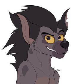 clenched_teeth fangs feral fur hair looking_at_viewer male markings notched_ear nude smile smiling_at_viewer solo spots spotted_body spotted_fur teeth yellow_eyes jimfoxx disney the_lion_guard the_lion_king janja_(the_lion_guard) hyena mammal 2025 headshot_portrait hi_res portrait signature