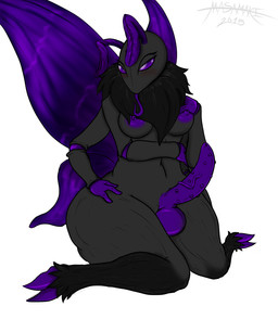 4_arms antennae_(anatomy) anthro areola balls black_body black_fur blush breasts erection fur genitals gynomorph insect_wings intersex looking_at_viewer multi_arm multi_limb nipples non-mammal_breasts non-mammal_nipples nude penis purple_eyes simple_background solo thick_thighs tongue tongue_out wide_hips wings masamaki arthropod insect lepidopteran moth 2015