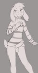 anthro balls bottomless clothed clothing ear_piercing ear_ring erection floppy_ears foreskin front_view genitals horn humanoid_genitalia humanoid_penis male open_mouth penis piercing ring_piercing solo sweater sweater_only topwear topwear_only turtleneck mikeyfen undertale undertale_(series) asriel_dreemurr boss_monster_(undertale) bovid caprine goat mammal greyscale hi_res monochrome sketch