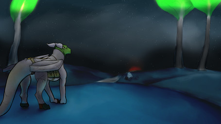 bag clothed clothing cold hill horn ice jalijua landscape male night plant snow solo star wings jalijuan mythology dragon mythological_creature mythological_scalie scalie 16:9 hi_res widescreen