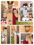 anthro anthro_on_anthro antlers beard beverage blush body_hair bottomless bottomless_male bulge canid canine canis chest_hair clothed clothing coffee coffee_mug comic deer dialogue duo english_text erection erection_under_clothing facial_hair foreskin genitals hi_res horn humanoid_genitalia humanoid_penis leo_(nardodraws) male male/male mammal moose morning_wood mostly_nude nardodraws new_world_deer newspaper nipples open_clothing open_robe overweight overweight_male penis pubes robe robe_only speech_bubble text tom_(nardodraws) unretracted_foreskin wardrobe_malfunction wolf