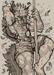 3_fingers abs anthro athletic athletic_male big_muscles claw_fingers claws clothed clothing crotch_lines dancing fingers first_person_view fluffy fluffy_tail food fur hair handwear harness huge_muscles huge_thighs looking_at_viewer male melee_weapon money money_rain muscular muscular_anthro muscular_male neck_tuft pecs pizza pizza_in_mouth pole pole_dancing red_eyes scar solo spiky_hair standing stylish suspenders sword tail text thick_thighs topwear tuft unzipped unzipped_pants weapon yellow_eyes zipper jwbash nintendo pokemon pokemon_mystery_dungeon spike_chunsoft kyoto_rex canid canine dusk_lycanroc generation_7_pokemon lycanroc mammal pokemon_(species) absurd_res hatching_(art) hi_res meme monochrome shaded sketch sketch_page traditional_media_(artwork) watermark
