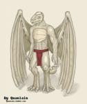 anthro bottomwear clothing loincloth membrane_(anatomy) membranous_wings muscular muscular_humanoid scales solo tail white_body white_skin wings yellow_eyes dahl quanlain mythology dragon humanoid mythological_creature mythological_scalie scalie absurd_res hi_res