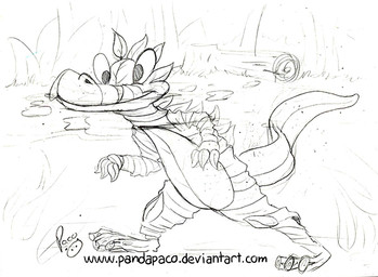 anthro featureless_crotch leaf log logo male male_anthro mouth_closed nude outside partially_submerged plant solo text water wood pandapaco crocodile crocodilian elemental_creature flora_fauna reptile scalie artist_logo monochrome signature url