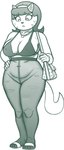 4_toes 5_fingers accessory alternate_costume anthro areola areola_slip bent_arm big_breasts big_eyes bikini bikini_top biped bottomless bottomless_anthro bottomless_female breasts cheek_tuft clock clothed clothed_anthro clothed_female clothing collarbone crotch_tuft curled_tail curvy_figure dark_hair digit_ring eyebrow_through_hair eyebrows eyelashes facial_markings facial_tuft feet female female_anthro finger_ring fingers footwear fur fur_tuft hair hair_accessory hairband hand_on_hip hand_on_own_hip head_markings holding_object holding_purse humanoid_hands inner_ear_fluff iris jewelry leggings legs_together legwear looking_at_self looking_down looking_down_at_breasts looking_down_at_self markings mature_anthro mature_female mouth_closed navel necklace nipple_outline no_pupils no_underwear pantyhose plantigrade pointy_ears prick_ears purse ring_(jewelry) sandals shadow shoes short_hair skimpy skimpy_bikini skimpy_swimwear slightly_chubby slightly_chubby_anthro slightly_chubby_female solo standing straight_legs striped_body striped_face striped_fur stripes swimwear tail thick_thighs three-quarter_view toes translucent translucent_hair tuft two-piece_swimsuit voluptuous watch wide_hips wristwatch redout nickelodeon t.u.f.f._puppy mrs._katswell domestic_cat felid feline felis mammal 2023 absurd_res digital_drawing_(artwork) digital_media_(artwork) full-length_portrait hi_res monochrome portrait