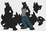 2_penises 8_tails animal_genitalia anthro balls belly_tuft black_balls black_claws black_sheath blue_eyes bottomwear brown_eyes cheek_tuft chest_tuft claws clothed clothing denim denim_bottomwear denim_clothing diphallism eyes_closed facial_tuft fangs fully_clothed fully_sheathed genitals head_tuft heterochromia horizontal_diphallism jeans looking_aside male multi_genitalia multi_penis multi_sheath multi_tail neck_tuft nude off/on pants penis sabertooth_(anatomy) sheath sheath_tuft shirt simple_background smile solo tail tank_top teeth topwear tuft white_background jailbird blackwolf12tails canid canine canis mammal wolf digital_media_(artwork) model_sheet