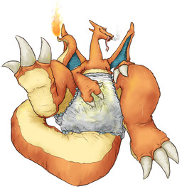 3_toes anthro biped bodily_fluids claws clothed clothing diaper diaper_only feet fire flaming_tail foot_focus genital_fluids long_tail male masturbation membrane_(anatomy) membranous_wings orange_body orange_tail simple_background solo tail toe_claws toes tongue tongue_out topless unclean_diaper urine used_diaper wearing_diaper wet_diaper white_background wings crackajackin mythology nintendo pokemon charizard dragon generation_1_pokemon mythological_creature mythological_scalie pokemon_(species) reptile scalie 2010 digital_media_(artwork) hi_res