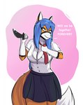 anthro blue_hair breasts cleavage clothed clothing female hair looking_at_viewer simple_background smile solo yandere yukkooart rena_(yukkooart) canid canine fox mammal 2021 digital_media_(artwork) hi_res shaded