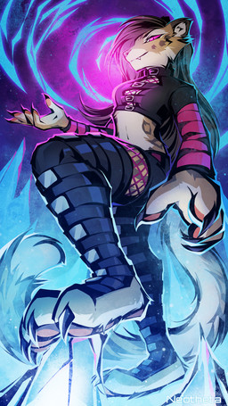 4_toes anthro barefoot biped bottomwear breasts claws clothed clothed_anthro clothed_female clothing countershade_torso countershading feet female finger_claws fingers full_foot_pawpads fully_clothed fully_clothed_anthro fully_clothed_female fur hair looking_at_viewer pawpads paws pink_pawpads smile solo spots standing tail teeth toe_claws toes topwear neotheta maiya_(jeuno) felid mammal pantherine snow_leopard 2026 9:16 digital_drawing_(artwork) digital_media_(artwork) hi_res