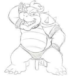 anthro armband bracelet briefs claws clothing collar furniture hand_behind_head horn jewelry male open_mouth simple_background sitting solo spiked_armband spiked_bracelet spikes stool studded_collar studs teeth_showing tongue_showing underwear white_background thegreatmatsutzu mario_bros nintendo bowser koopa scalie black_and_white monochrome sketch