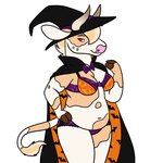 anthro biped bra breasts clothing costume female halloween_costume hat headgear headwear holidays navel pink_nose simple_background solo underwear white_background witch_hat goldiescales halloween anthony_(goldiescales) bovid bovine cattle mammal 2018 trans_(lore) trans_man_(lore)