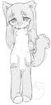 anthro bodily_fluids catball clothing footwear genital_fluids hair legwear long_hair looking_at_viewer male precum socks solo stockings young young_male archeryves 90_percent_studios purrfect_apawcalypse angel_grimalkin monochrome