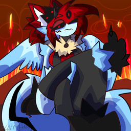 anthro bdsm breasts female fire gesture hand_gesture hell middle_finger sugarjester avian bird demon oscine passerine tit_(bird) 1:1 hi_res