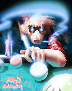 aloha_shirt anthro ball billiard_ball cigarette cigarette_in_mouth clothing cue_ball cue_stick floppy_ears fur glowing glowing_eyes half-closed_eyes male narrowed_eyes object_in_mouth pattern_clothing pattern_shirt pattern_topwear shirt smoking_tobacco solo text topwear yellow_body yellow_fur rawdawgcomics stahli_(rawdawgcomics) bird_dog canid canine canis domestic_dog golden_retriever hunting_dog mammal retriever 4:5 english_text hi_res
