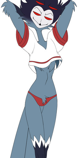 anthro chest_tuft clothed clothing crop_top feathers femboy grey_body grey_feathers looking_at_viewer male navel red_clothing red_eyes red_thong red_underwear shirt simple_background solo tail thong topwear tuft underwear white_background darkshiner8 hellaverse helluva_boss stolas_(helluva_boss) avian bird demon owl owl_demon absurd_res hi_res