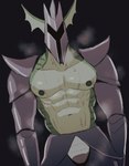 abs anthro armor barazoku big_muscles black_background bodily_fluids clothed clothing headgear helmet male muscular muscular_anthro muscular_male musk navel nipples pecs simple_background solo sweat topless topless_male unconvincing_armor k0bit0wani mythology undertale undertale_(series) rg02_(undertale) dragon mythological_creature mythological_scalie scalie 2021 absurd_res hi_res