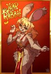 alternate_species anthro border buckteeth female fur gradient_background inner_ear_fluff lidded_eyes open_mouth simple_background solo teeth text tuft atryl chinese_zodiac year_of_the_rabbit boon_digges lagomorph leporid mammal rabbit 2023 english_text hi_res watermark