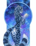 2016 anthro biped breasts butt casual_nudity cool_colors ears_back eyes_closed felid female fluffy fluffy_tail fur glowing grey_body grey_fur holding_object inner_ear_fluff kacey leopard_spots mammal markings night nipples nude open_mouth outside pantherine pivoted_ears rear_view sky snow_leopard solo spots spotted_body spotted_fur standing star starry_sky tail traditional_media_(artwork) tuft watermark white_body white_fur