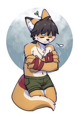 anthro black_ears bottomwear clothed clothing dipstick_ears ear_markings eyes_closed front_view fur green_bottomwear green_clothing green_underwear inner_ear_fluff male motion_lines mouth_closed multicolored_ears orange_body orange_ears orange_fur raining simple_background solo topless tuft underwear unsigned white_body white_fur white_inner_ear_fluff asnnonaka species_request 2:3 hi_res portrait three-quarter_portrait