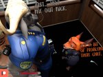 anthro blue_clothing bulge clothed clothing dialogue duo erection erection_under_clothing fur green_eyes horn looking_down looking_pleasured male male/male muscular muscular_male office orange_body orange_fur police police_officer police_uniform red_body red_fur talking_to_another talking_to_partner text thick_thighs uniform wide_hips camseven disney patreon zootopia chief_bogo nick_wilde bovid bovine canid canine cape_buffalo fox mammal red_fox true_fox 3d_(artwork) alternate_version_at_source digital_media_(artwork) english_text hi_res