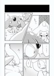 ambiguous_gender bed bodily_fluids comic covering covering_mouth duo embarrassed feral furniture generation_3_pokemon generation_4_pokemon hands_together hi_res japanese_text jirachi kneeling_on_bed legendary_pokemon mesprit monochrome nervous nettsuu nintendo on_bed pokemon pokemon_(species) poster pupils sitting sitting_on_bed slit_pupils star_polygon stare sweat sweatdrop text translated