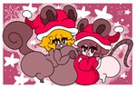 anthro belly big_breasts big_butt big_teeth biped blonde_hair bottomwear breast_size_difference breasts breasts_press brown_body brown_fur brown_hair butt christmas_clothing christmas_headwear clothing duo exposed_breasts female female_anthro fur hair happy hat headgear headwear holidays huge_breasts huge_butt huge_hips huge_thighs hyper hyper_breasts mouse_tail orange_eyes pants pressing_breasts_together red_eyes santa_hat short_stack shorts size_difference squirrel_tail teeth thick_thighs wide_hips rogywantscoffee sexyvampireloverrogy christmas holly_(rogywantscoffee) mammal mouse murid murine rodent sciurid tree_squirrel male_(lore)