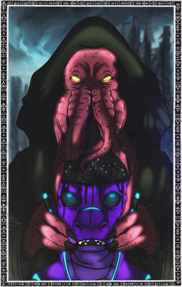 anthro bloodshot_eyes blue_eyes blue_markings brain brain_eating claws duo face_tentacles gore horn male male/male markings organs purple_body seizure tentacles yellow_eyes 0l-fox-l0 mythology grydir_dacanoor_(griffonki) dragon mind_flayer mythological_creature mythological_scalie scalie absurd_res hi_res