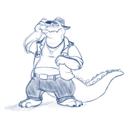 3_toes anthro barefoot bottomwear claws clothing feet hat headgear headwear male pants plantigrade shirt simple_background solo toes topwear white_background hubie360 kresblain brok_the_investigator cowcat_games brok_(brok_the_investigator) alligator alligatorid crocodilian reptile scalie 1:1 2015 concept_art hi_res official_art sketch