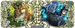 anthro art_nouveau black_nose blue_body blue_fur breasts cleavage clothed clothing day duo ear_piercing ear_ring female flower fur hair long_hair magic male night piercing plant ring_piercing cockiestspaniel aodhan eithna_alastriona eithna_alastríona canid canine canis mammal wolf