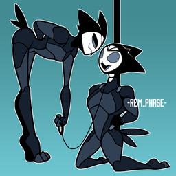 anthro arms_tied bent_over black_body black_bodysuit black_clothing black_latex black_skinsuit bodysuit bound clone clothing collar duo feathers kneeling latex latex_bodysuit latex_clothing latex_skinsuit leash leashed_collar male multicolored_body skinsuit square_crossover tail tail_feathers tight_clothing two_tone_body white_body rem_phase n-1_enoch avian bird owl 1:1 2025 absurd_res hi_res