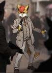 anthro blurred_background clothed clothing fully_clothed fur group gun hair holding_gun holding_object holding_ranged_weapon holding_weapon male necktie photo_background ranged_weapon red_eyes red_hair solo_focus standing submachine_gun suit tan_body tan_fur trigger_discipline uzi weapon white_body white_fur pgm300 canid canine mammal absurd_res digital_media_(artwork) hi_res photography_(artwork) shaded