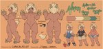 anthro blonde_hair bottomwear bovid brown_body brown_fur butt caprine caracalpilot chubby_girly clothing crop_top curved_horn dewclaw_hooves english_text featureless_crotch fur girly goat hair hi_res hooves horizontal_pupils horn hotpants male mammal model_sheet novan_(character) open_mouth open_smile orange_background overalls pupils shirt shorts simple_background slightly_chubby slightly_chubby_anthro slightly_chubby_male smile solo t-shirt text topwear wide_eyed ziggy_lemon