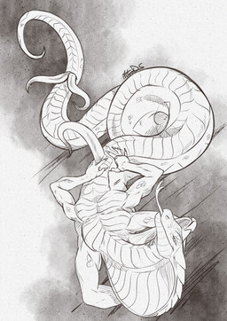 2_penises 3_penises 4_arms animal_genitalia animal_penis anthro apode claws erection forked_tongue genital_slit genitals hand_on_belly hand_on_genitalia hands_behind_head hemipenes legless looking_at_viewer lying male multi_arm multi_genitalia multi_limb multi_penis nude on_back penis prehensile_penis presenting presenting_penis pupils scales serpentine simple_background slit_pupils smile smiling_at_viewer snake_hood solo tapering_penis toned_body toned_muscles tongue tongue_out ventral_scales nitrods eutropios cobra draconcopode naga reptile scalie snake 2026 absurd_res greyscale hi_res monochrome sketch