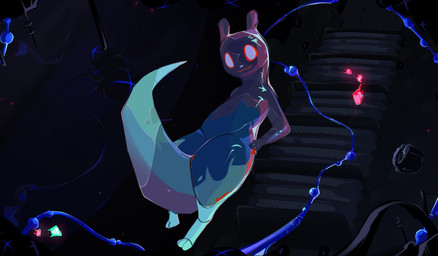 3_toes 4_fingers ambiguous_gender ears_up feet feral fingers looking_at_viewer red_mouth semi-anthro solo tentacles toes white_nose finpalisade rain_world videocult inv_(rain_world) neuron_fly rot_(rain_world) slugcat hi_res