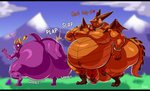 anthro balls belly big_belly big_butt black_bars butt butt_slap color_coded color_coded_text contact_onomatopoeia dialogue different_sound_effects duo genitals heart_after_text heart_symbol horn huge_butt hyper hyper_butt impact_onomatopoeia male male/male moobs motion_onomatopoeia mountain obese obese_anthro obese_male onomatopoeia outline_heart outside overweight overweight_anthro overweight_male penis plap purple_body slap slap_(sound_effect) sound_effects spanking tail text text_with_heart bobthetanuki activision mythology spyro_reignited_trilogy spyro_the_dragon magnus_(spyro) rescued_dragons_(spyro) spyro dragon mythological_creature mythological_scalie scalie english_text hi_res letterbox