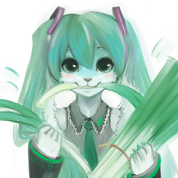 accessory alternate_species anthro claws clothed clothed_anthro clothed_female clothing collared_shirt female female_anthro finger_claws food front_view fur furrification hair holding_object necktie object_in_mouth pigtails plant scallion shirt simple_background solo topwear vegetable white_background salihombox vocaloid yamaha_corporation hatsune_miku canid canine fox mammal 1:1 2008 dated digital_media_(artwork)