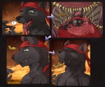 anthro directional_arrow disc_jockey duo extreme_size_difference green_eyes kerchief larger_male male male/male male_pred male_prey mouth_shot open_mouth oral_vore size_difference smaller_male square_crossover swallowing tail time_paradox tongue vore tan_(artist) lupine_assassin canid canine canis mammal wolf comic