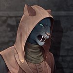 1:1 absurd_res angry anthro bethesda_softworks black_body black_fur blue_eyes clothed clothing felid feline female fur hi_res hood jacket khajiit khamira leather leather_clothing leather_jacket leather_topwear mammal microsoft multicolored_body multicolored_fur open_mouth sandstell8 sharp_teeth solo teeth the_elder_scrolls the_elder_scrolls_online tongue topwear whiskers