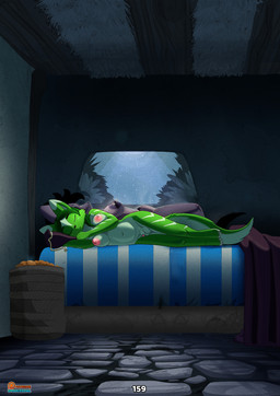 animal_genitalia animal_penis anthro balls bed bed_sheet bedding bedroom_eyes big_breasts big_butt black_hair black_outline bodily_fluids breasts butt canine_genitalia canine_penis duo erection eyes_closed feet fur furniture genital_fluids genitals green_body green_fur green_hair gynomorph hair half-closed_eyes herm humanoid_genitalia humanoid_penis inside intersex knot long_penis multiple_piercings musk narrowed_eyes navel nipple_piercing nipples nude open_mouth outline patreon_logo patreon_username paws penis piercing pink_nipples ponytail pubes seductive sheath size_difference sleeping steam tail text spoogiehowl patreon holt_(spoogiehowl) canid canine fox hyena mammal 2026 absurd_res comic digital_drawing_(artwork) digital_media_(artwork) digital_painting_(artwork) english_text hi_res painting_(artwork) story herm_(lore)