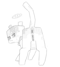 anus big_anus collar eyelashes female feral fur genitals long_tail looking_at_viewer pupils quadruped rear_view simple_background square_(anatomy) tail text vulva white_background pokopokarea microsoft minecraft mojang xbox_game_studios cat_(minecraft) domestic_cat felid feline felis mammal artist_name monochrome signature watermark