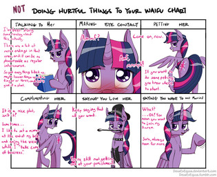 armwear blush chart clothing collar dialogue dominant dominant_female dominatrix elbow_gloves feathered_wings feathers female fishnet_clothing fur gloves hair handwear hat headgear headwear horn latex multicolored_hair purple_body purple_eyes purple_feathers purple_fur purple_hair riding_crop simple_background solo spiked_collar spikes text two_tone_hair whip white_background wings deusexequus friendship_is_magic hasbro my_little_pony mythology waifu_chart twilight_sparkle_(mlp) equid equine mammal mythological_creature mythological_equine winged_unicorn 2014 comic digital_media_(artwork) english_text meme url