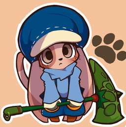 ambiguous_gender anthro blush clothing footprint headgear headwear looking_at_viewer pawprint serious tail seologi final_fantasy final_fantasy_xii square_enix cu_sith_(ffrw) canid canine canis domestic_dog mammal 2022