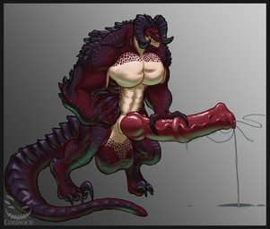 animal_genitalia animal_penis anthro balls big_balls big_muscles big_penis big_urethra bodily_fluids dripping equine_genitalia equine_penis erection flared_penis genital_fluids genitals huge_balls huge_muscles huge_penis hybrid_genitalia hybrid_penis hyper hyper_balls hyper_genitalia hyper_penis knot knotted_equine_penis knotted_penis male medial_ring muscular muscular_anthro muscular_male penis precum precum_drip precum_on_ground solo vein veiny_penis corinoch_(artist) fallout microsoft vleischak deathclaw reptile scalie 2021 hi_res